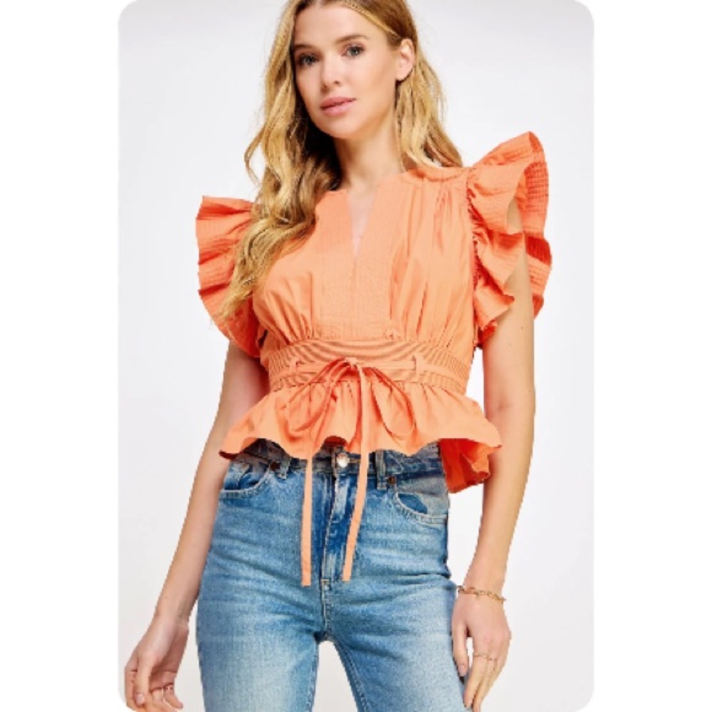 Flutter Sleeve Peplum Poplin Top